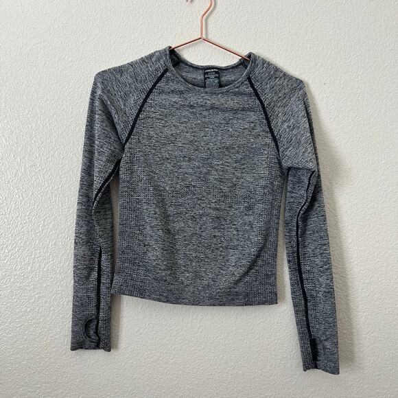 PINK Active long sleeve cropped active top heather gray thumb holes - Picture 1 of 3